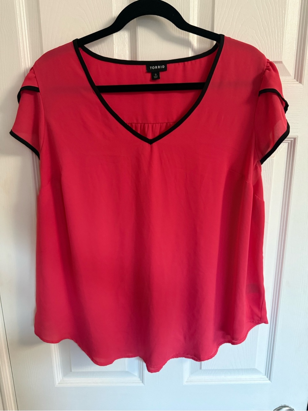 torrid size 0 Hot Pink V-Neck Blouse with Black Trim